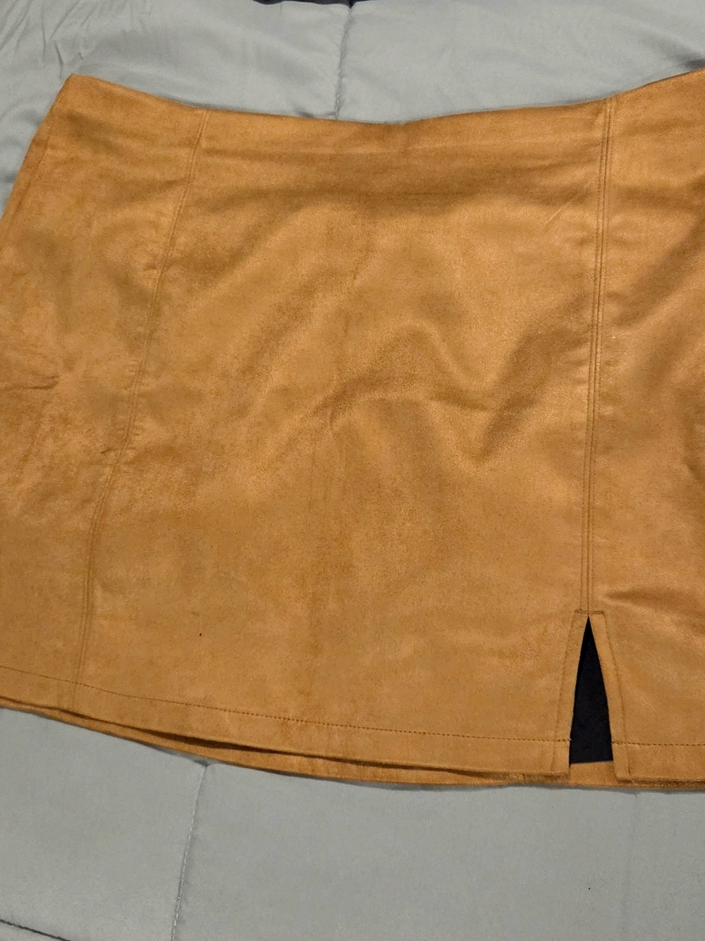 Suede-Look Tan Mini Skirt with Front Slit